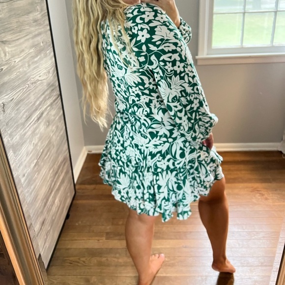 Free People Long Sleeve Green White Dress Mini Small - Picture 10 of 12